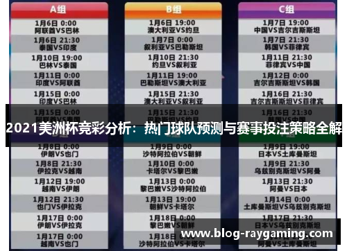2021美洲杯竞彩分析：热门球队预测与赛事投注策略全解
